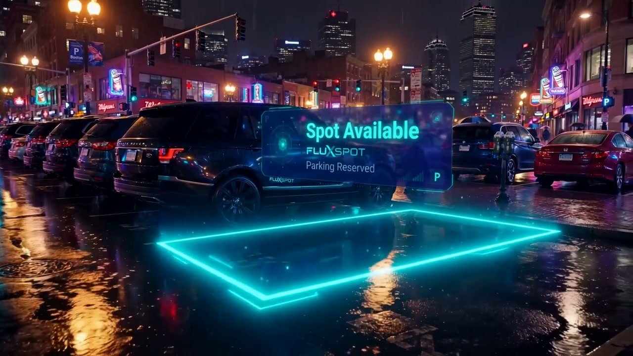 Boston city lights reflected on a street at night